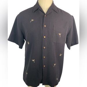 Ocean Pacific Menswear Black SS BU Shirt with Gold Palm Trees Men’s Large